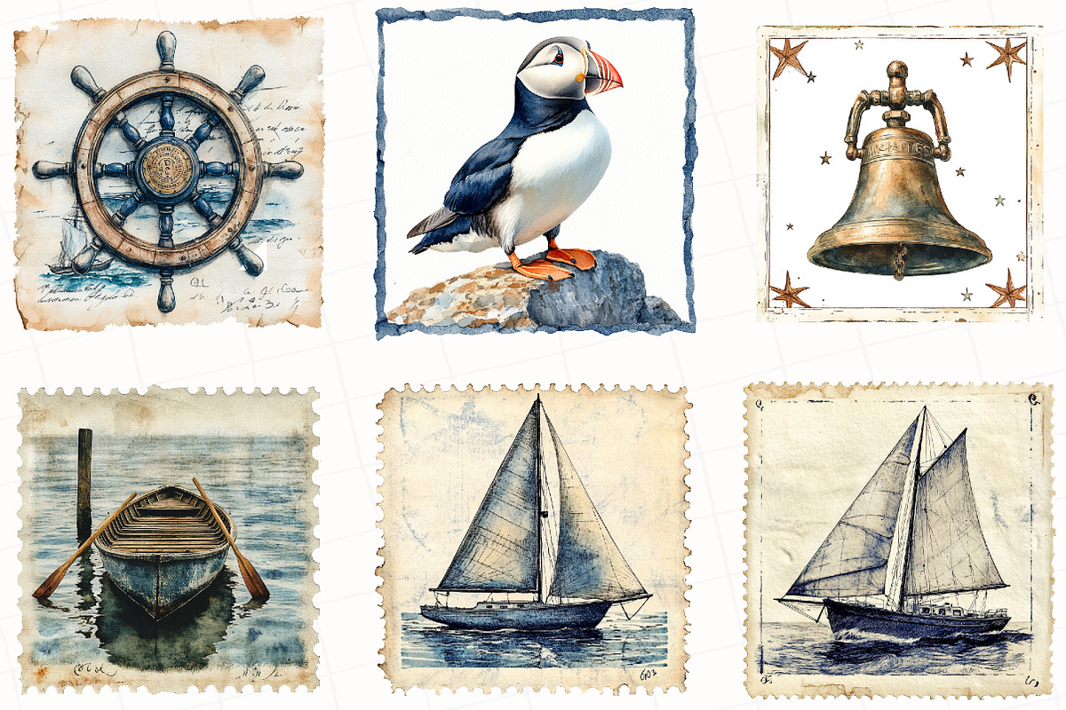 Nautical Vintage Stamp Clipart, an Illustration by OK Design (Photo 4 of 5)