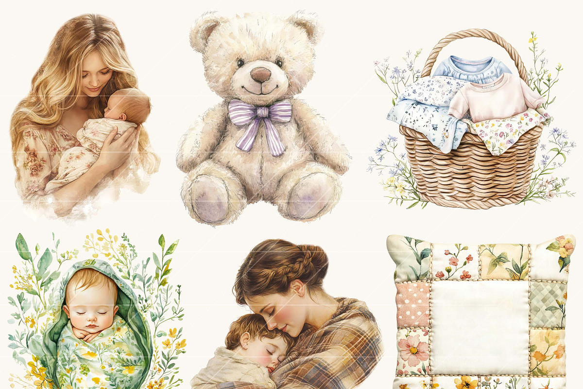 Mom and Newborn Baby Clipart, a Person Illustration by BusyDaydesign (Photo 2 of 9)