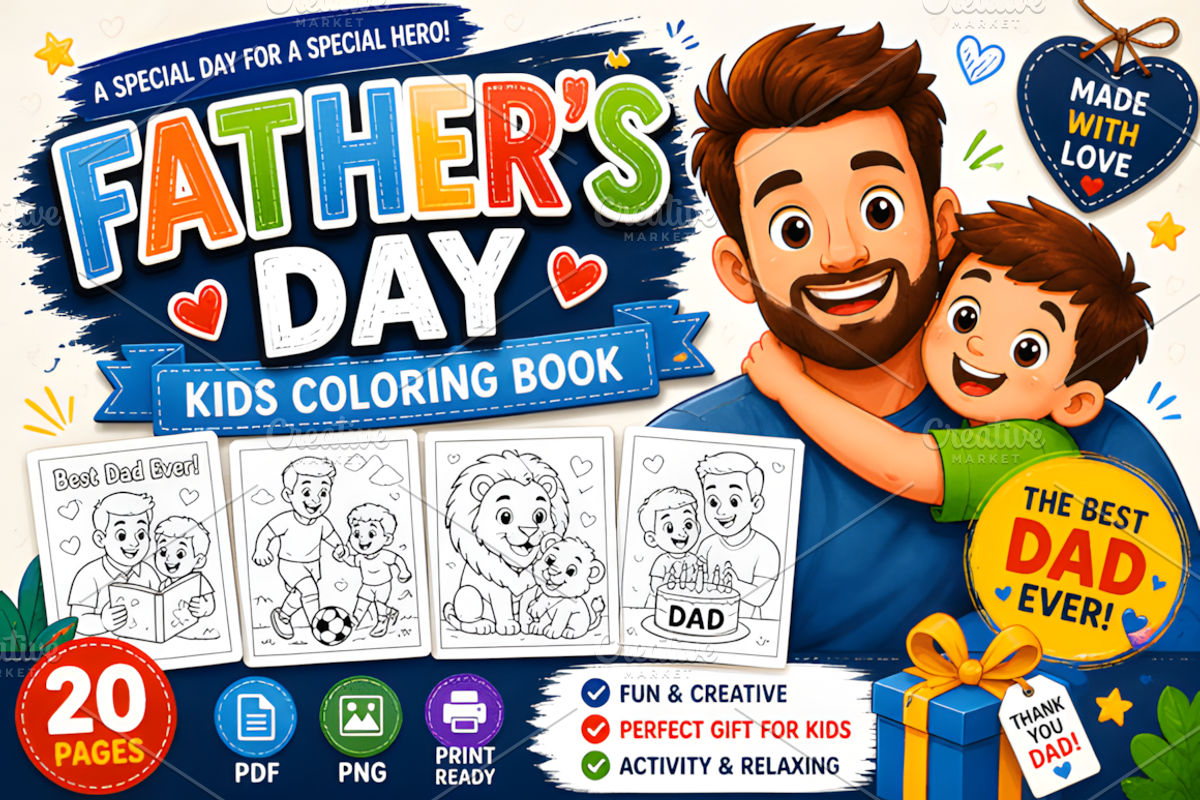 Father’s Day Kids Coloring Book, a Seasonal Illustration by Design Station (Photo 3 of 3)