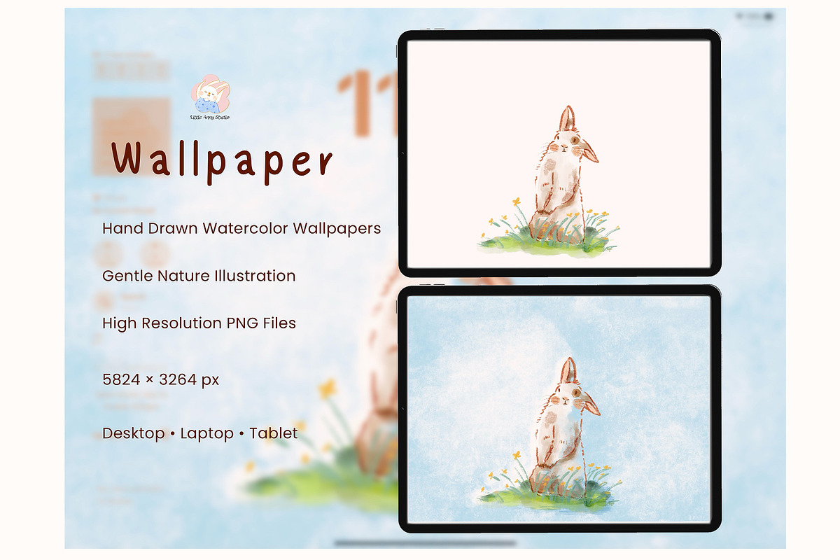 Little Bunny Watercolor Wallpaper, an Animal Illustration by Annyillustration (Photo 2 of 5)