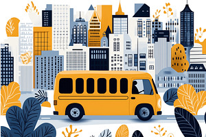 Illustration Of A Yellow Bus Driving