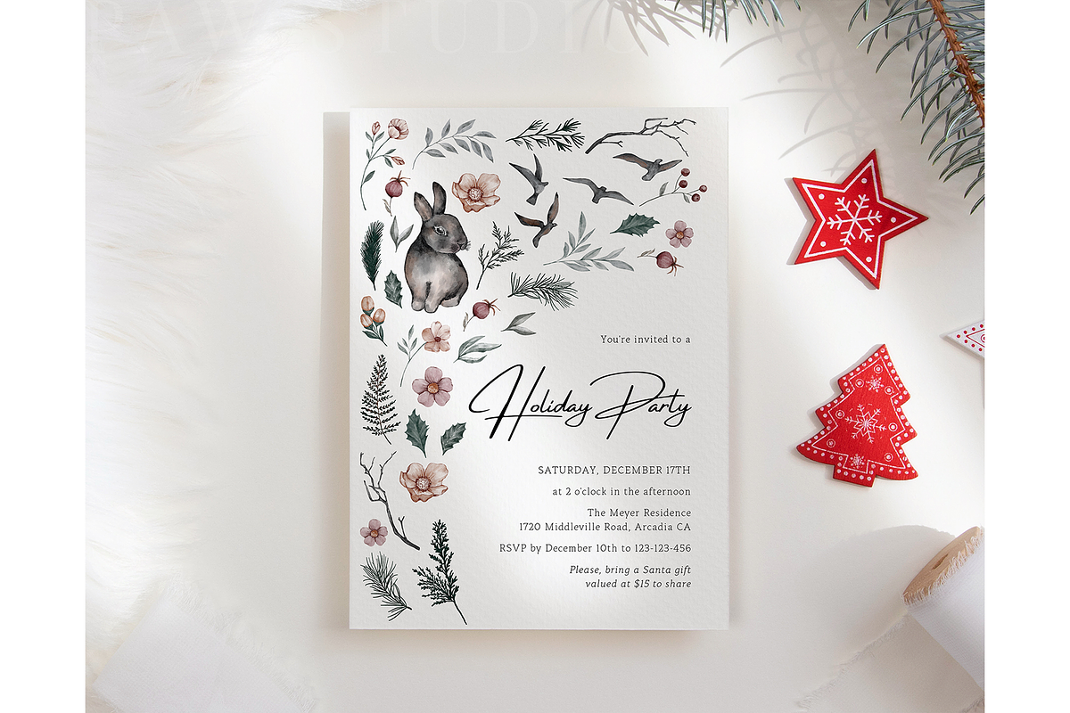 Christmas Holiday Invitation Rabbit preview 3