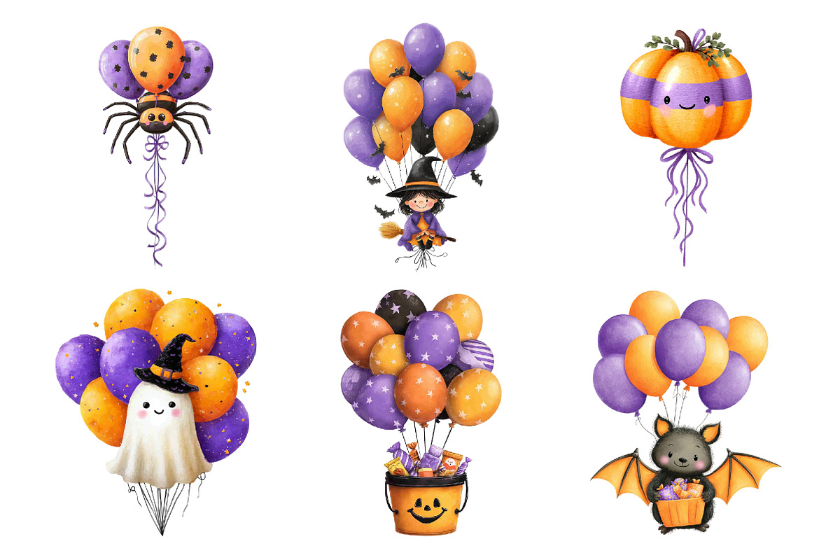 Whimsical Halloween Balloon Clipart, a Seasonal Illustration by Creative Art (Photo 4 of 7)