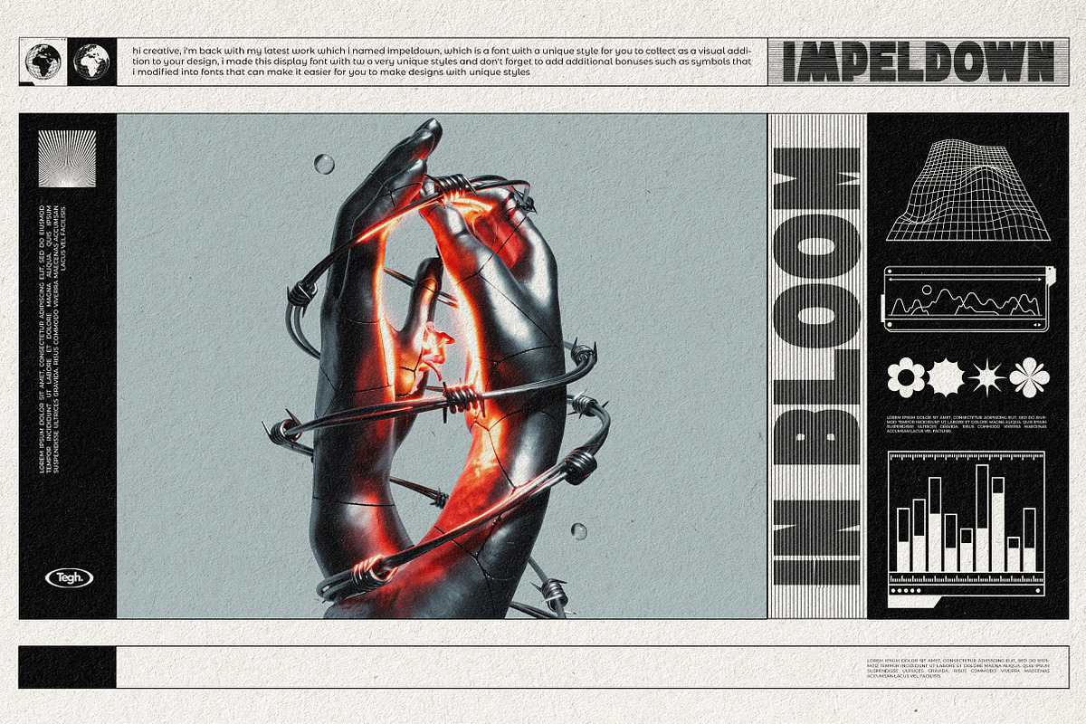 Impeldown Display Font & Symbols, a Symbol Font by Tegh co. (Photo 5 of 12)