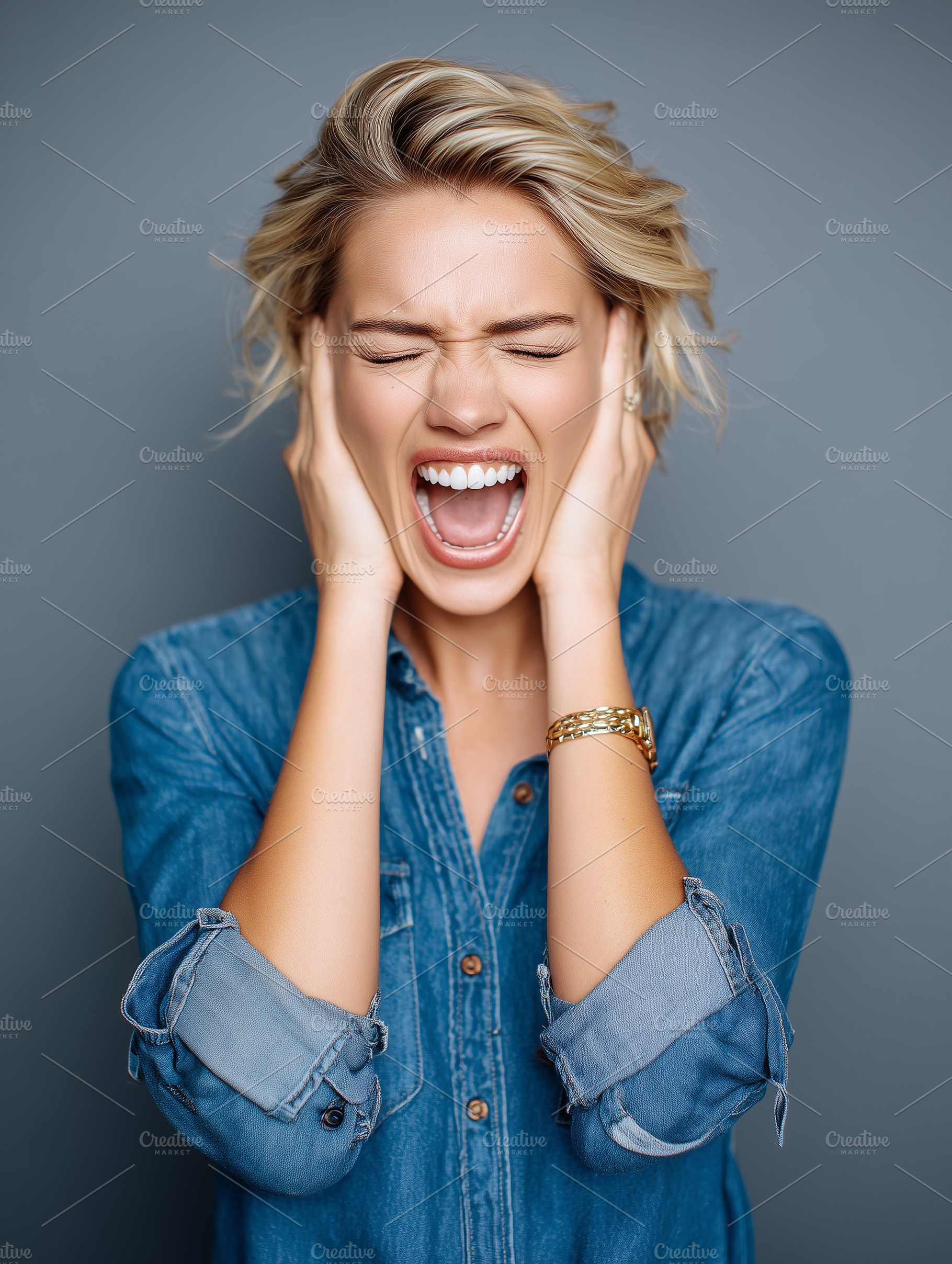 Stressed young woman covering ears, a Person Photo by MistyDay