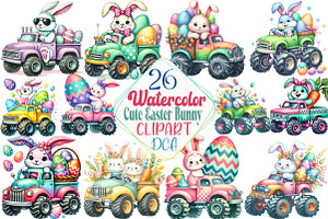 Cute Easter Bunny on Monster Truck, an Illustration by DreamCafeArt