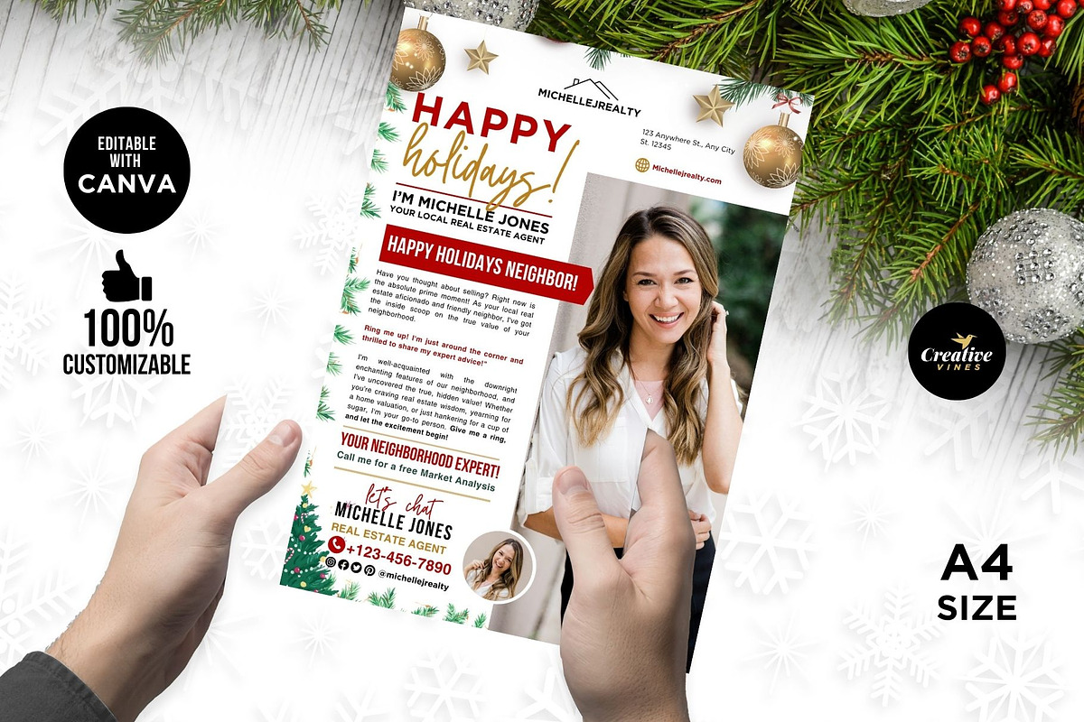 Christmas Real Estate Flyer Canva, a Flyer Template by CreativeVinesStore (Photo 3 of 5)