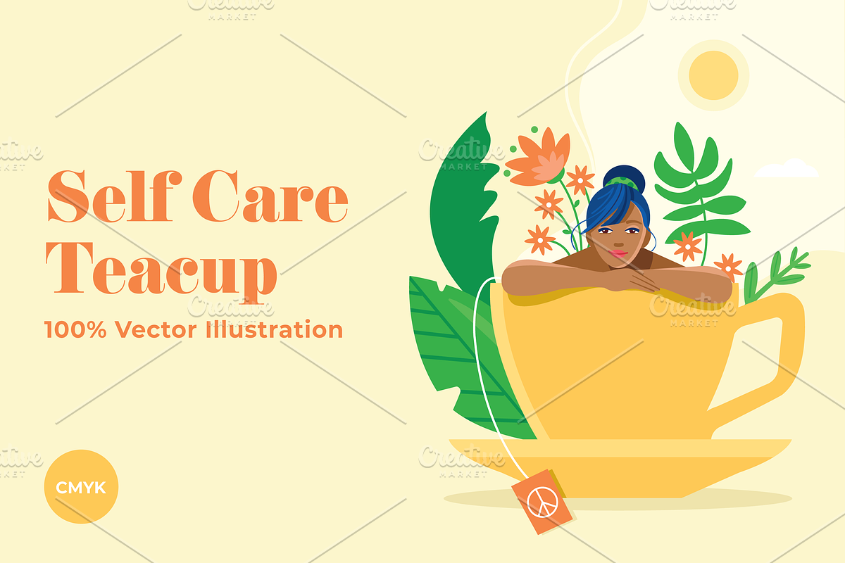 Self Care Teacup, a Person Illustration by @JennyPaintsWithPixels