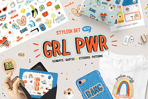 GIRL POWER stickers & patterns, a Stationery Template by Ruslana Lubenets