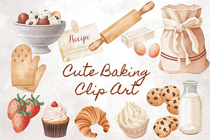 Baking Clipart | 14 Watercolor Items