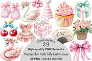 Watercolor Pink Silly Girly Goose, a Seasonal Illustration by CitraGraphics (Thumbnail 1 of 4)