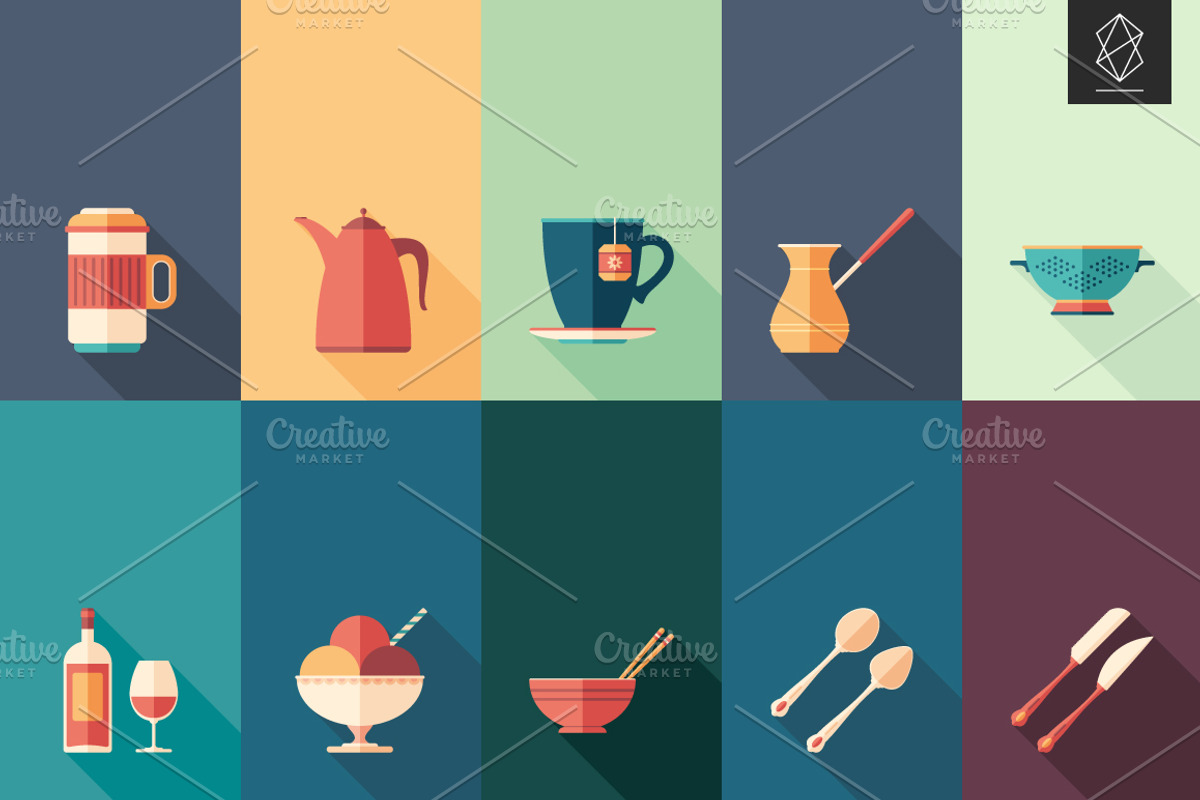 Home and kitchen flat icon set preview 3