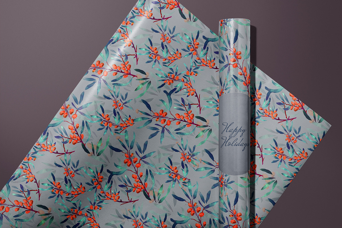 Sea buckthorn Pattern, a Pattern Graphic by watercolor kamill (Photo 7 of 7)