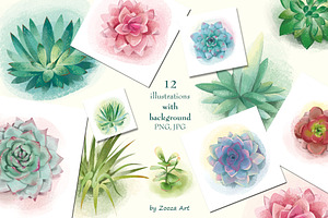 Succulents: 12 Images, 6 Patterns