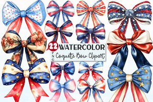 Red White Blue Coquette Bow Clipart, a Seasonal Illustration by Rose Art