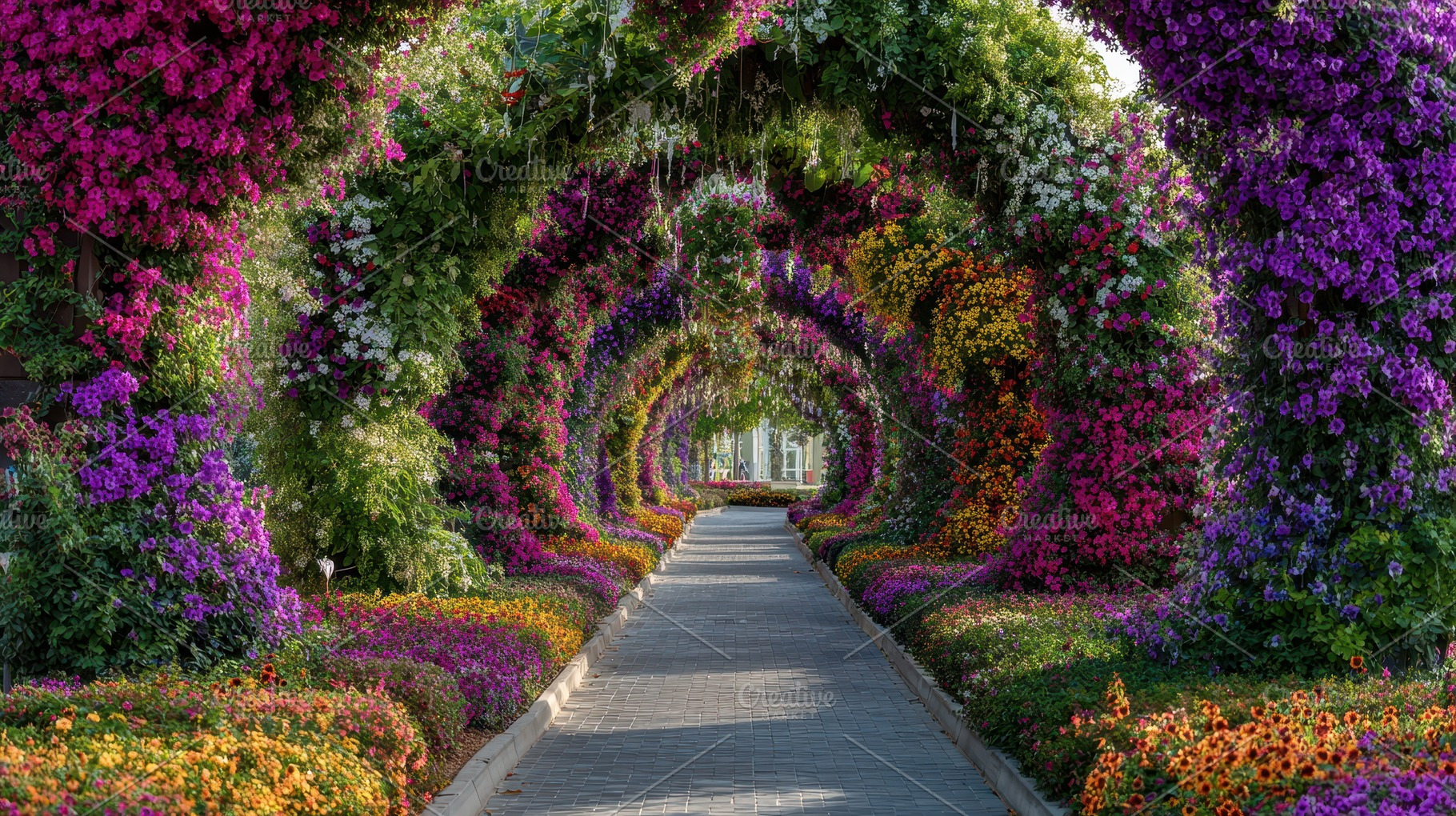 Colorful flower path in a garden, a Photo by Pavel_design
