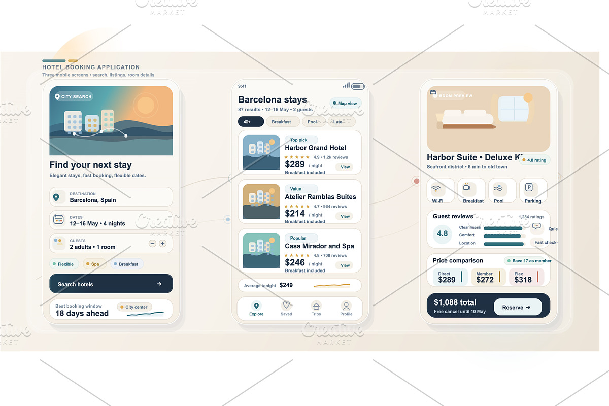 A set of three mobile application, a Technology Illustration by ZinetroN