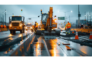 Road construction scene with, a Transportation Photo by Sergey Kotenev