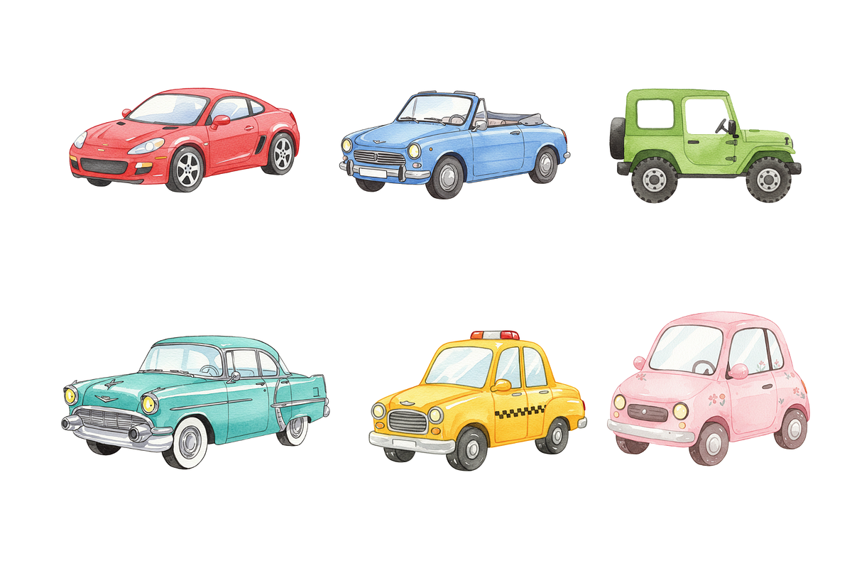 Watercolor Car Clipart, a Decorative Illustration by BerryPieArt (Photo 2 of 4)