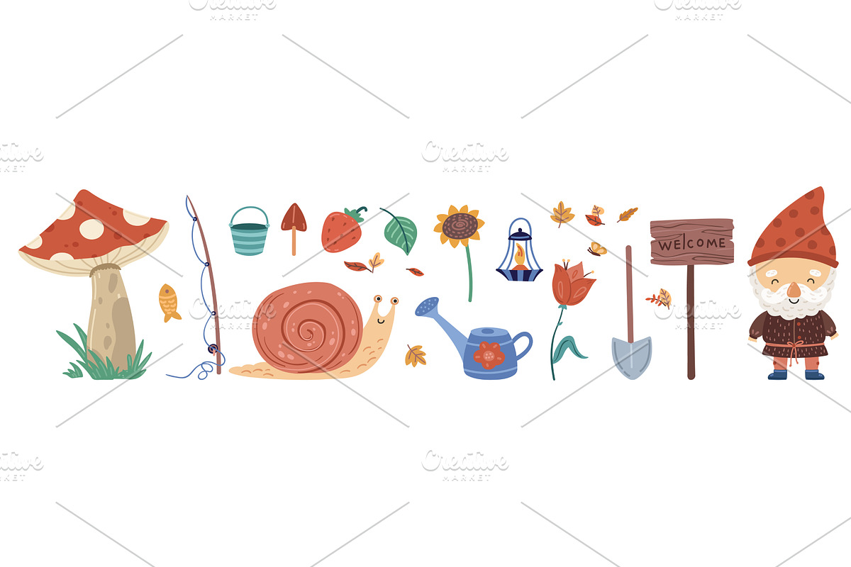 Garden dwarf and accessories, an Object Illustration by LadadikArt