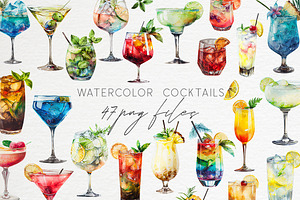 Watercolor cocktails clipart PNG