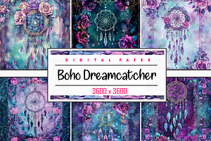 Watercolor Boho Dreamcatcher, a Background Graphic by Printable Treasure