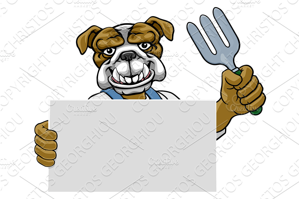 Gardener Tool Farmer Bulldog Dog, an Illustration by Christos Georghiou