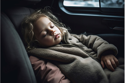 Little girl sleeping in car, a Transportation Photo by Ylivdesign