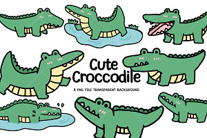 Cute Crocodile Clipart Set, an Animal Illustration by Nattapohncha