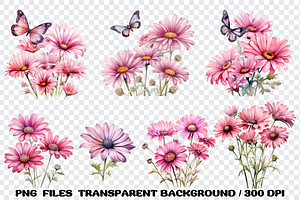 Pink Flowers Watercolor Clipart