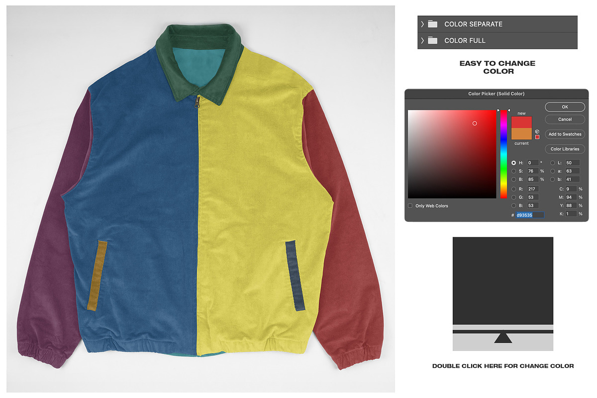 Corduroy Coach Zipper Jacket Mockup, a Hoody Mockup by DaldSgh (Photo 8 of 10)