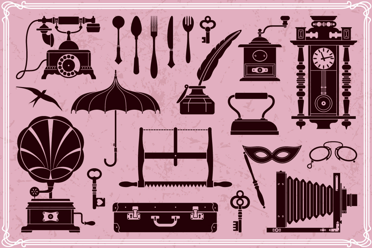 55 Vintage Retro Objects Vector preview 3