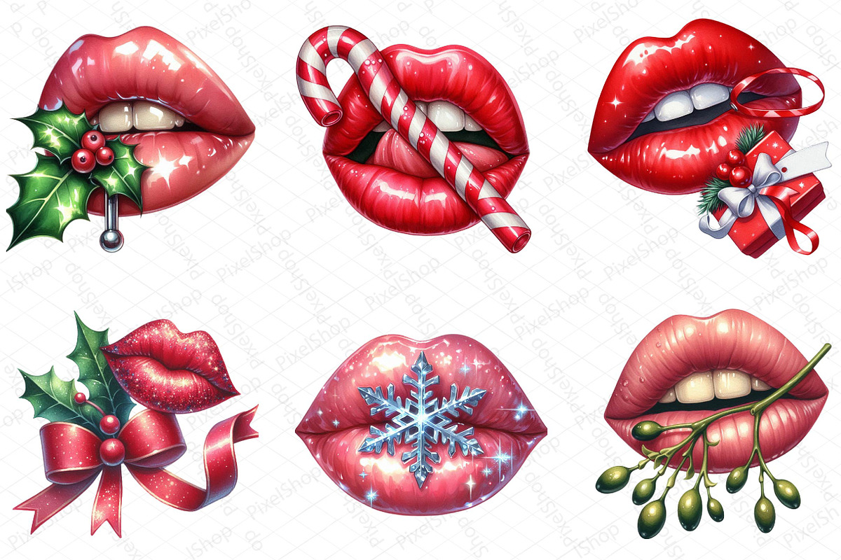 Christmas Lips Clipart Sublimation, an Illustration by DreamPrint404 (Photo 2 of 4)
