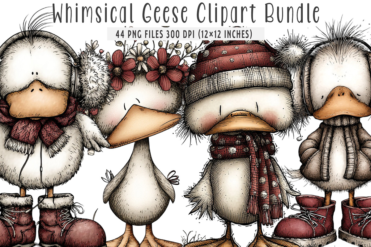 Whimsical Geese Clipart Bundle, an Illustration by SinaCreation (Photo 1 of 7)
