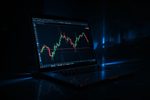 Laptop showing chart, an Illustration by wavebreak