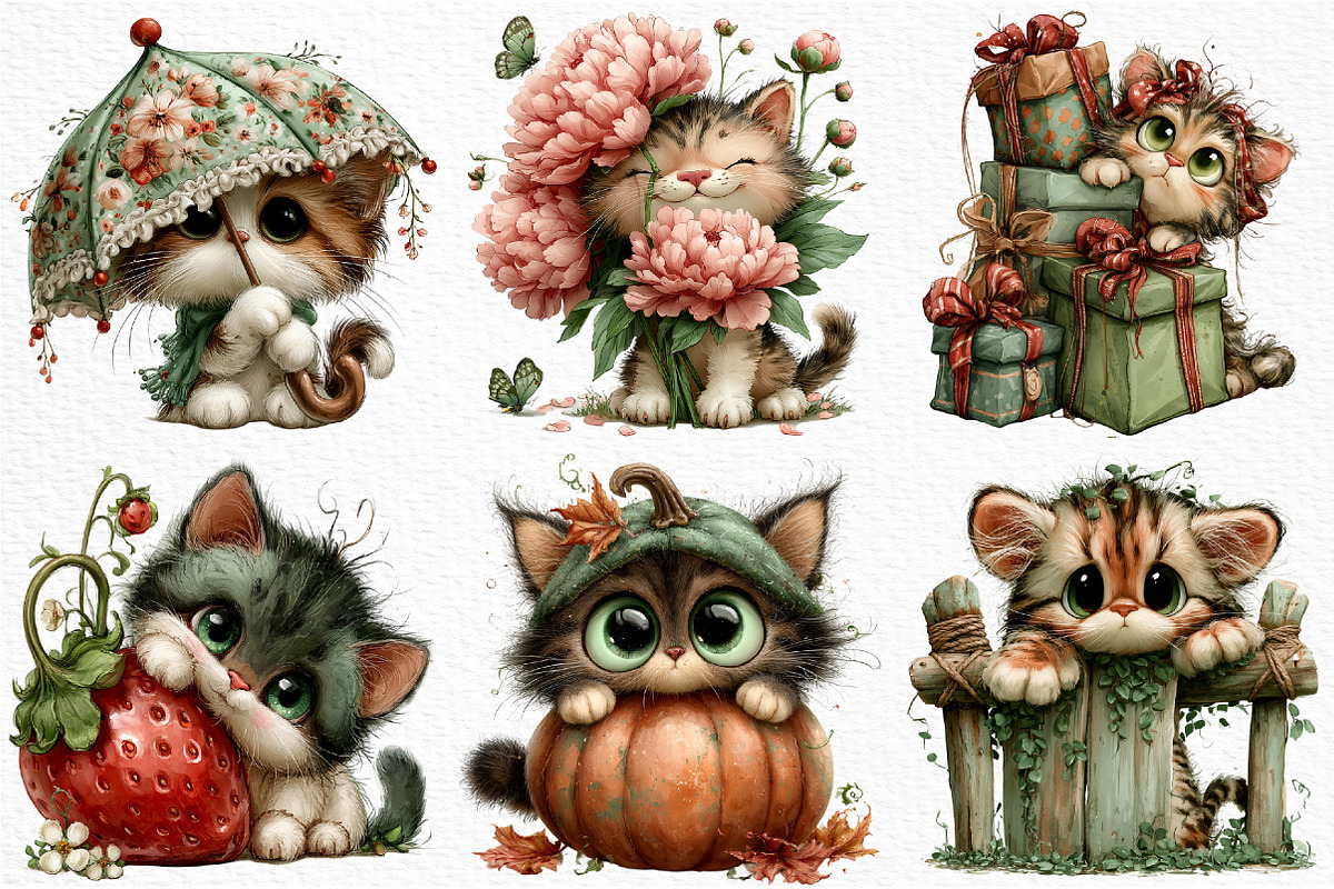 Whimsical Peeking Cat Clipart, a Seasonal Illustration by Craft Nest (Photo 3 of 10)