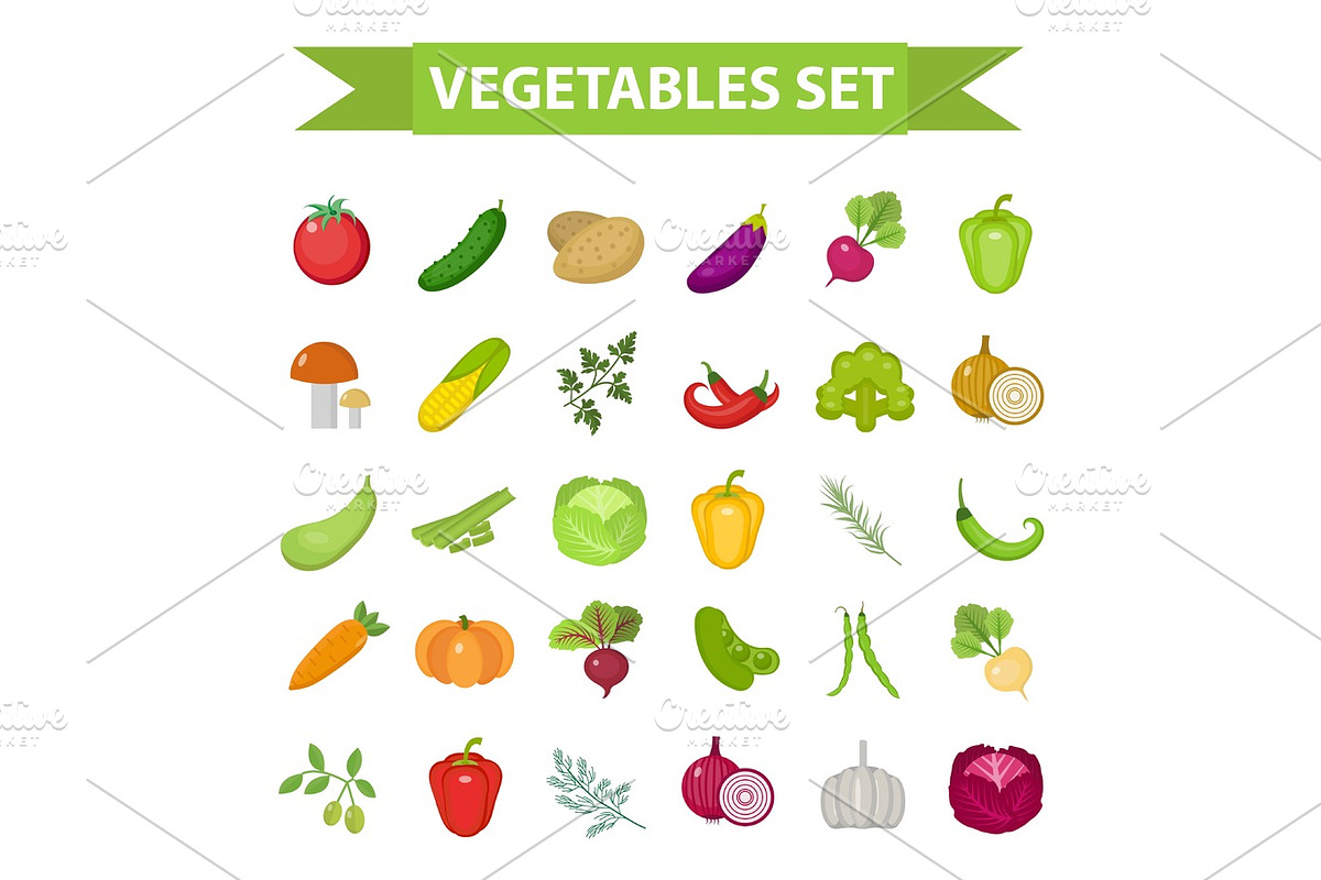 Vegetable icon set, an Object Graphic by Lucia Fox
