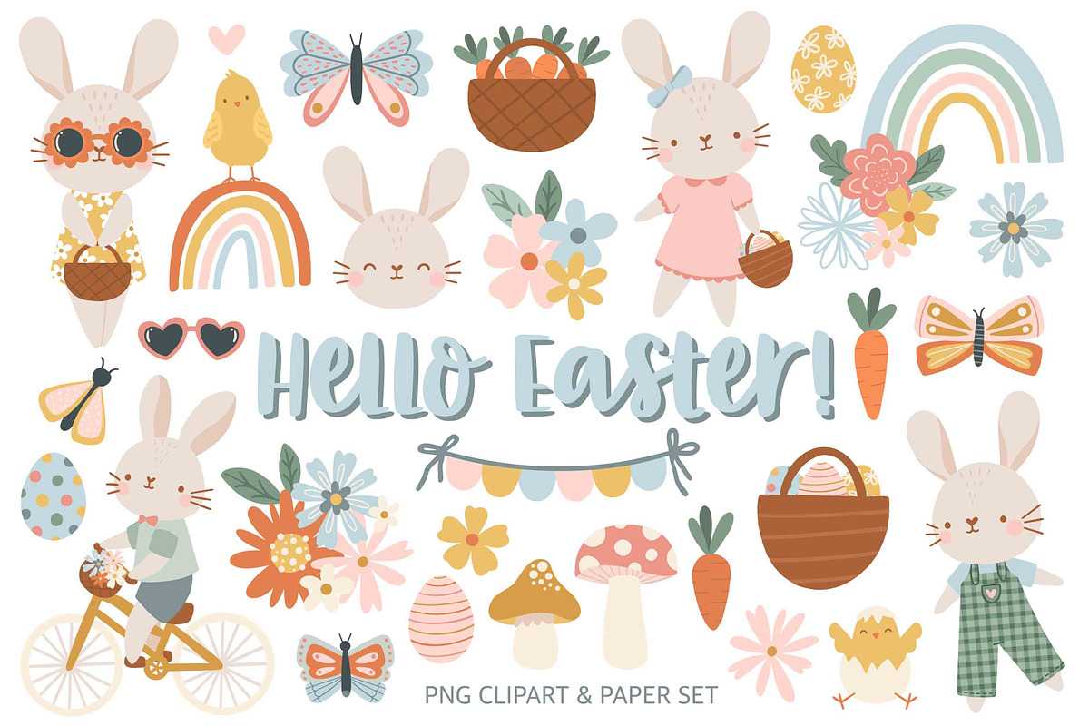 Hello Easter Clipart Paper Set, a Seasonal Illustration by Studio Hello Joy (Photo 1 of 3)