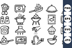 Hand Drawn Cooking Icon Set, an Illustration by designvectx