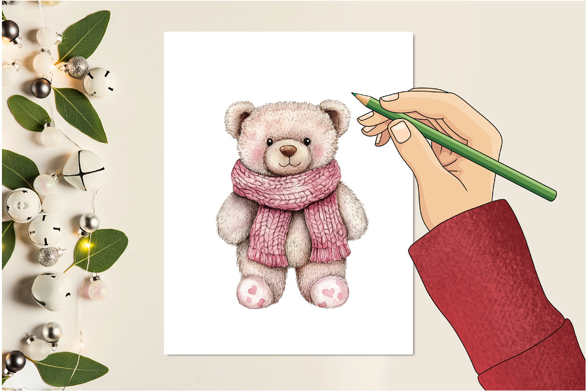 Watercolor Valentine's Teddy Bear, an Illustration by Design Market (Photo 4 of 5)