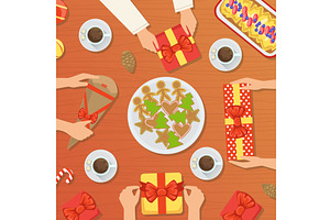 Family Celebrating Christmas at, an Object Illustration by TopVectors