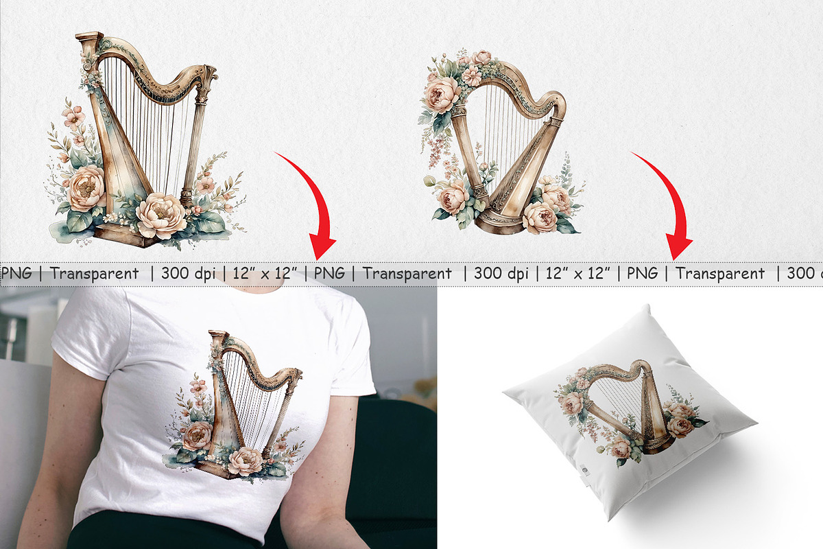 Antique Harp Clipart, a Graphic by Artnoy (Photo 3 of 5)