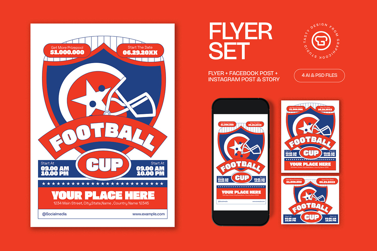 Orange Football Tournament Flyer Set, a Flyer Template by graphicook (Photo 1 of 3)