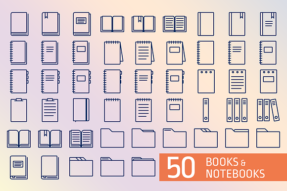 50 Books Notepad Icons
