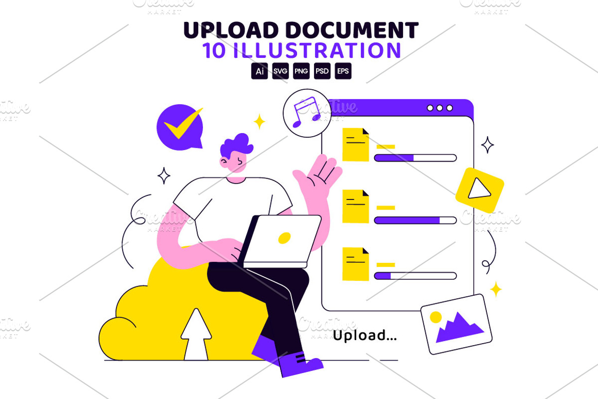 10 Upload Document Illustration, an Object Illustration by denayunebgt (Photo 1 of 4)