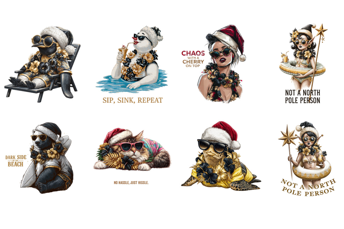 Tropical Christmas Clipart - 17 PNG, a Seasonal Illustration by InkyQueenArt (Photo 3 of 8)