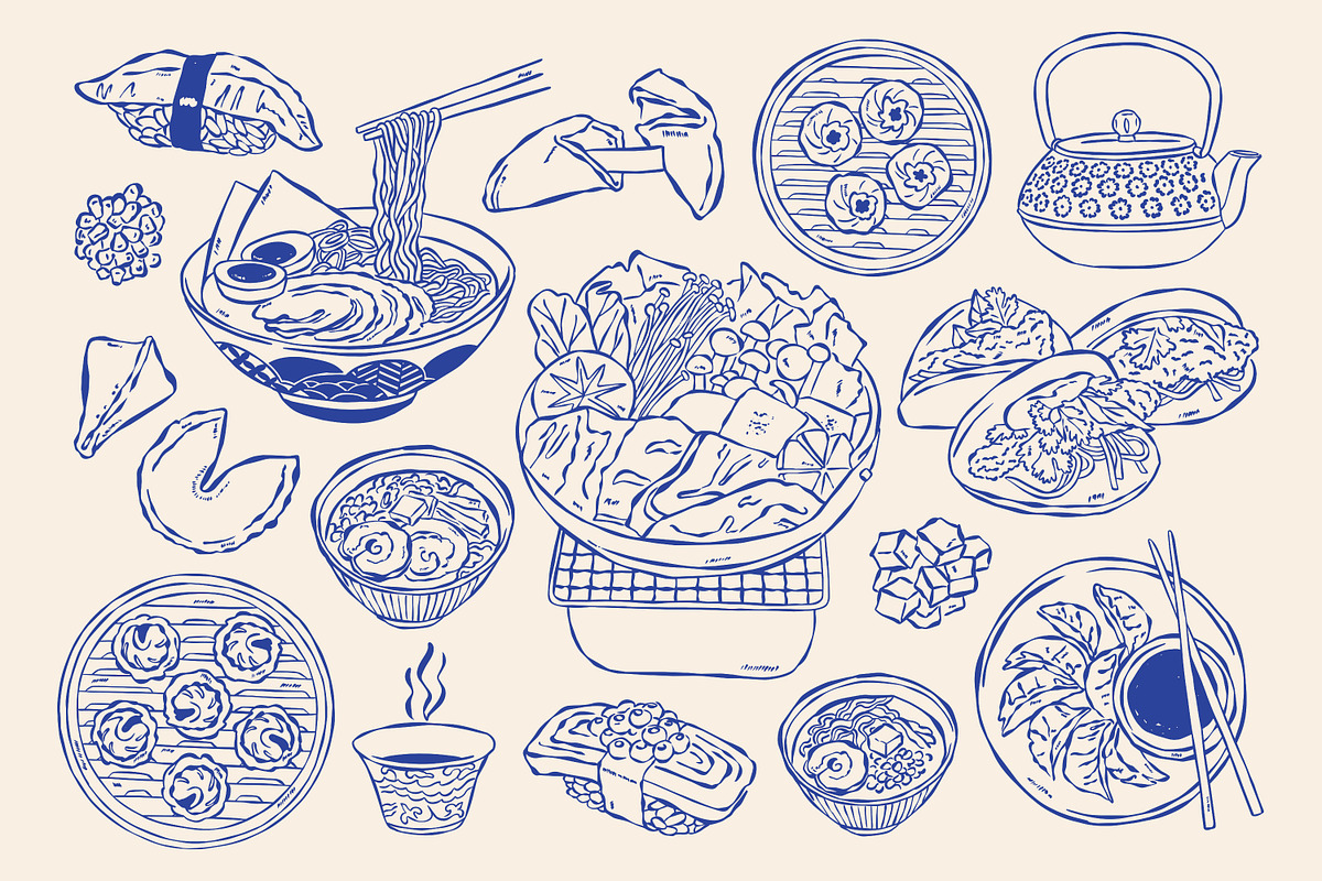 Asian Food Line Art 80 Illustrations, a Food Illustration by DesignThatMatters (Photo 10 of 14)