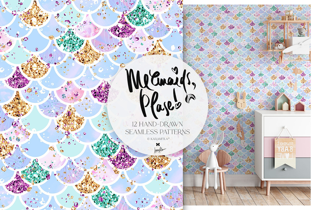 Baby Mermaids & Unicorns Patterns, a Pattern Graphic by KaramfilaS (Photo 2 of 14)