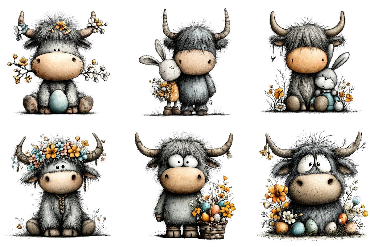 Whimsical Easter Highland Cow Clipar, an Illustration by CraftArtStudio (Photo 4 of 6)