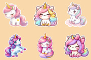 Kawaii Unicorn Stickers Clipart, an Illustration by Creative Art (Thumbnail 8 of 9)
